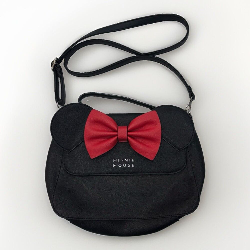 Disney Loungefly Minnie Mouse Black Crossbody Handbag Red Bow